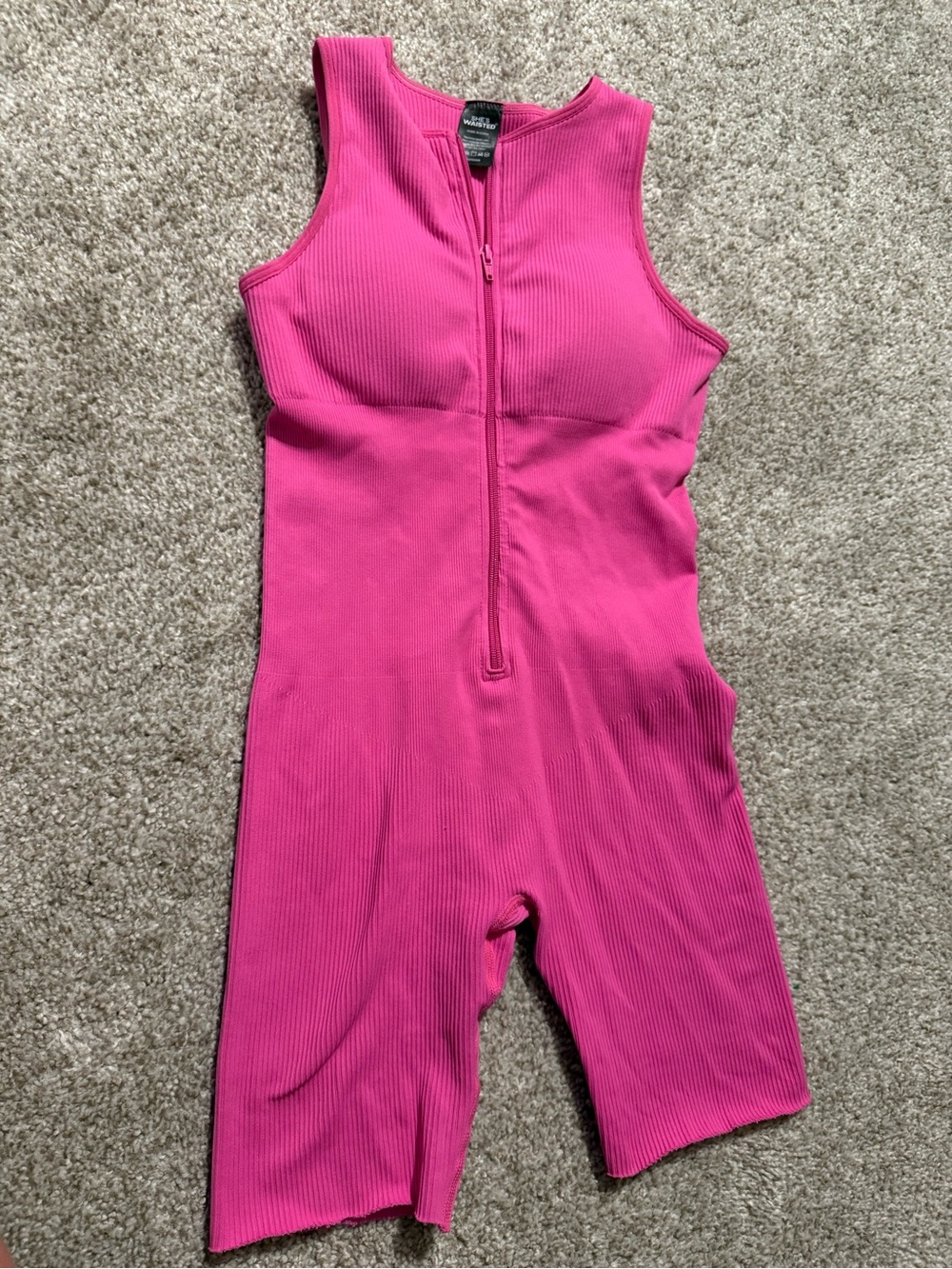 Hot Pink Ribbed Zip-Front Romper - Picture 1 of 2